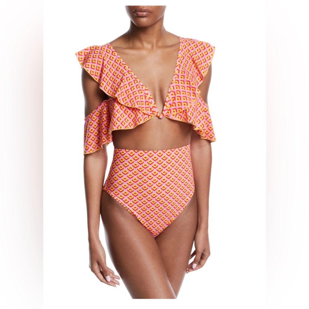 Diane Von Furstenberg Rita Printed Flutter-Sleeve Bikini Top & High Rise Bottoms
